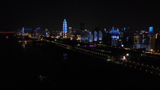 湖北武汉城市夜景灯光航拍
