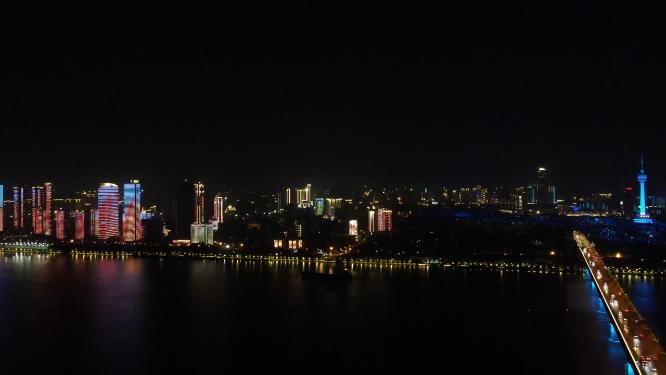 湖北武汉城市夜景灯光航拍