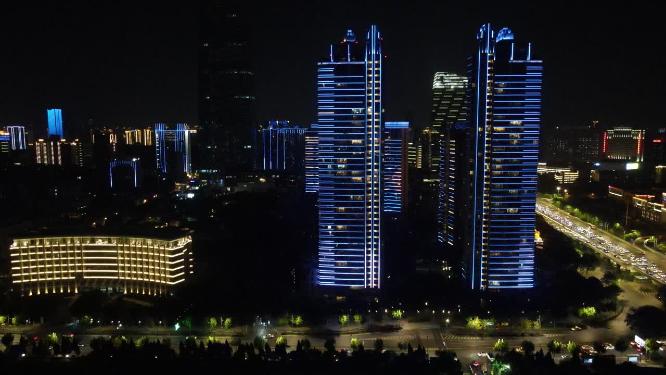 湖北武汉城市夜景灯光航拍