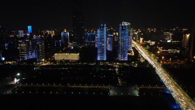 湖北武汉城市夜景灯光航拍