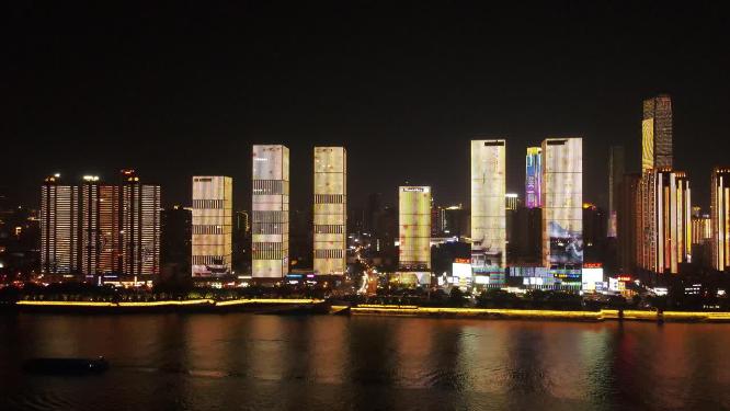 湖南长沙城市夜景灯光秀航拍