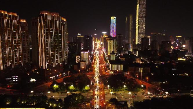 湖南长沙城市夜景灯光秀航拍
