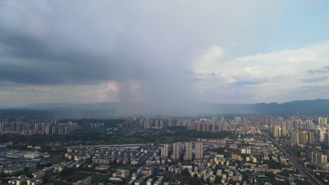 航拍城市夏季局部暴雨