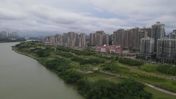 广西南宁邕江风光带航拍