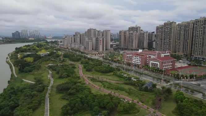 广西南宁邕江风光带航拍