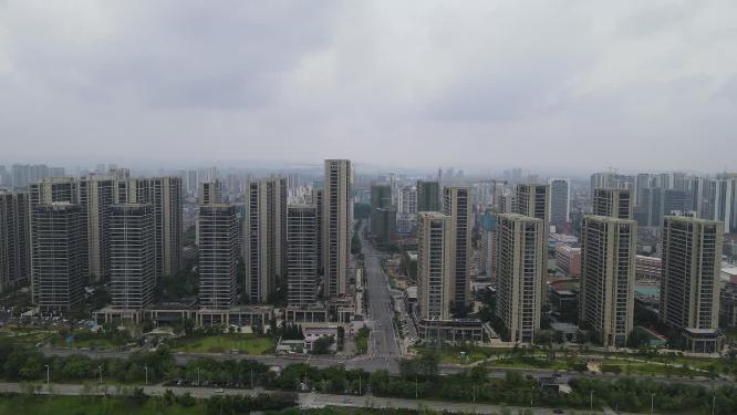 航拍广西柳州新区城市高楼建筑