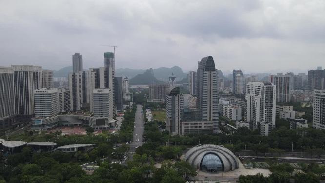 航拍广西柳州新区城市高楼建筑