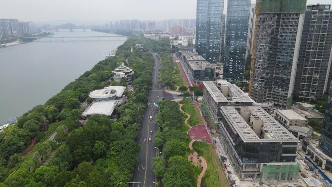 航拍柳州柳江风光带