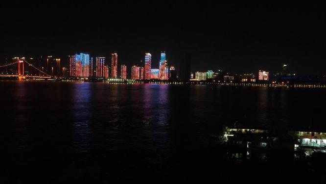 武汉城市夜景灯光航拍