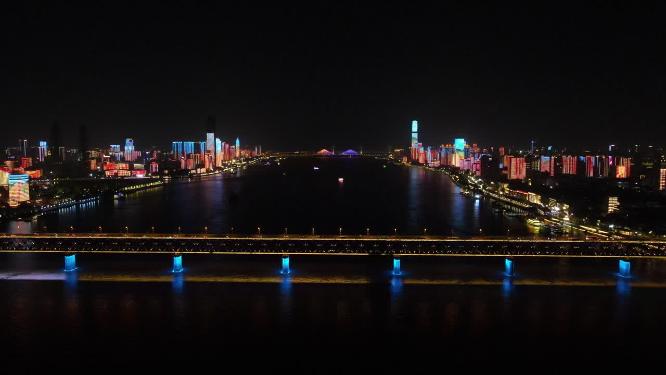 武汉城市夜景灯光航拍