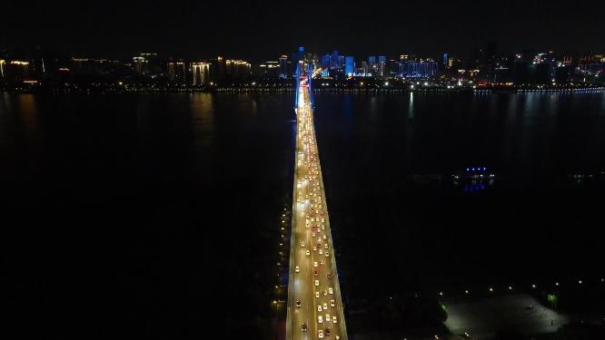 武汉城市夜景灯光航拍