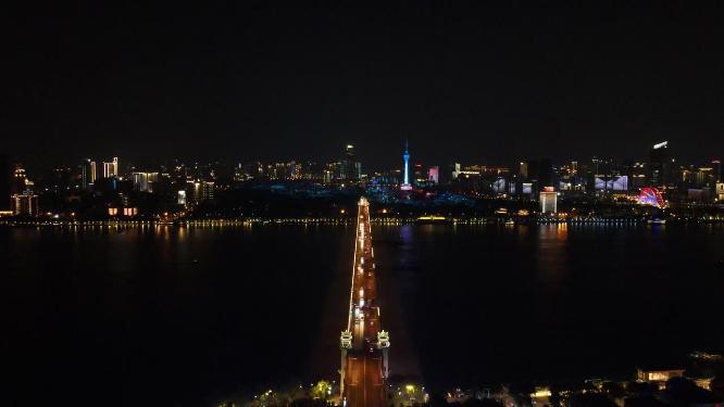 武汉城市夜景灯光航拍