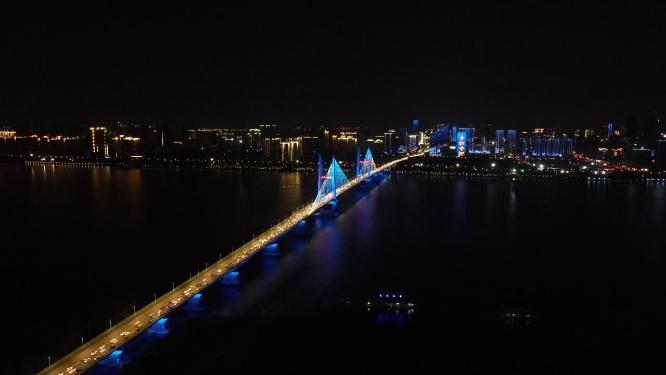 武汉城市夜景灯光航拍
