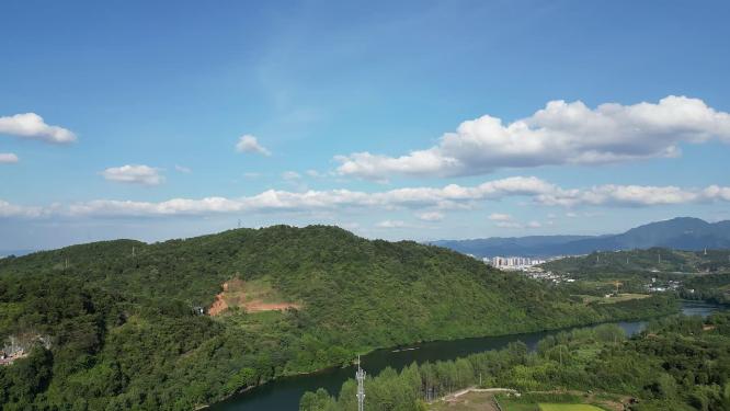 航拍大自然山川植物蓝天白云