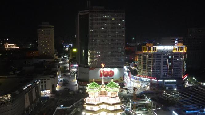 航拍河南郑州二七广场夜景