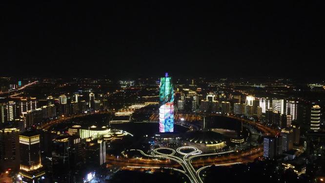 航拍河南郑州千玺广场夜景