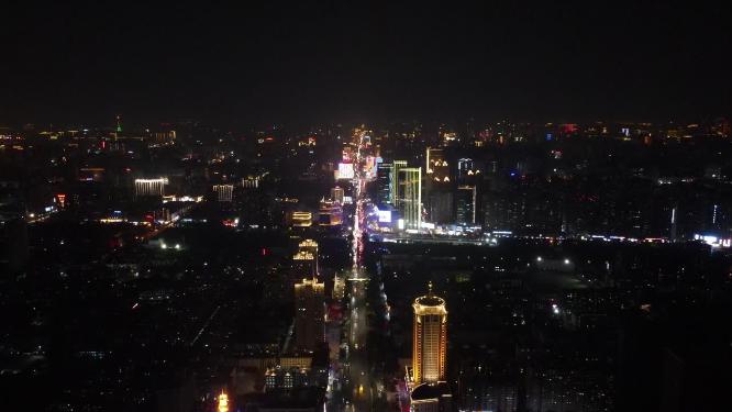 航拍河南郑州城市夜景