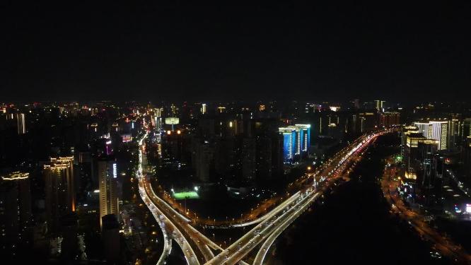 航拍河南郑州城市夜景