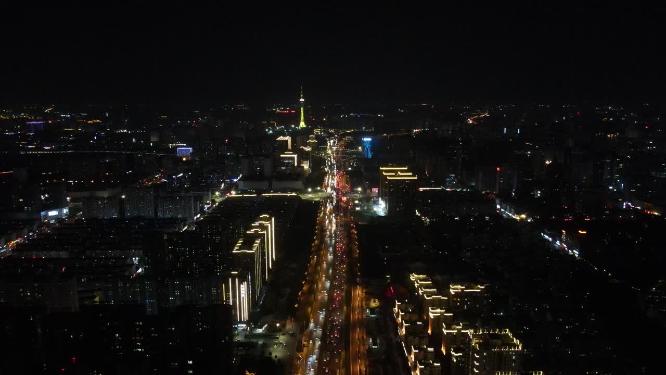 航拍河南郑州城市夜景
