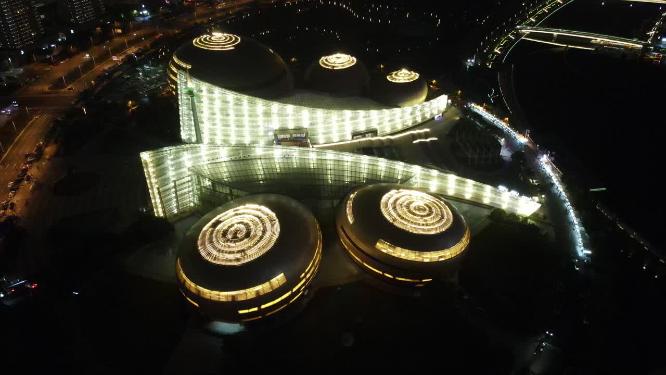 航拍河南郑州河南艺术中心夜景