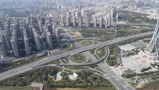 航拍河南郑州航海路立交