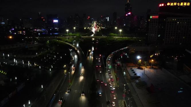 航拍广西南宁城市夜景交通