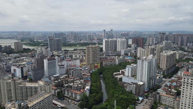 航拍广西南宁朝阳商业圈