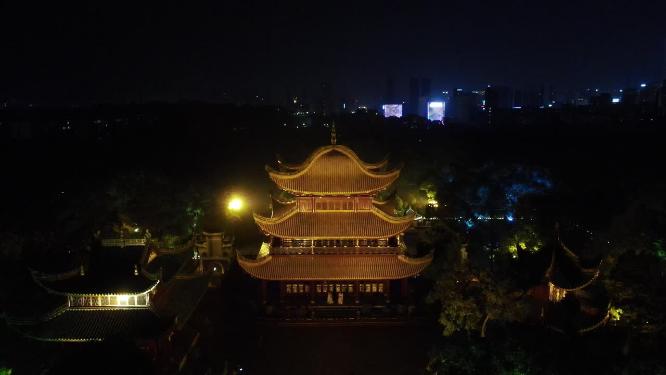 湖南岳阳楼夜景航拍