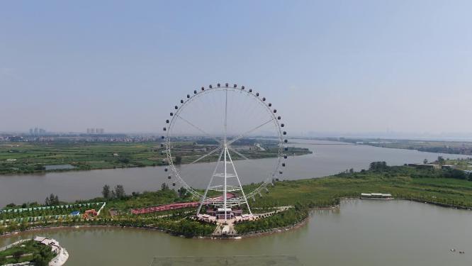 湖南岳阳洞庭湖摩天轮航拍