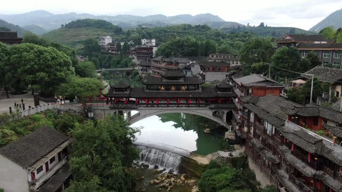 湖南湘西芙蓉镇土王桥航拍