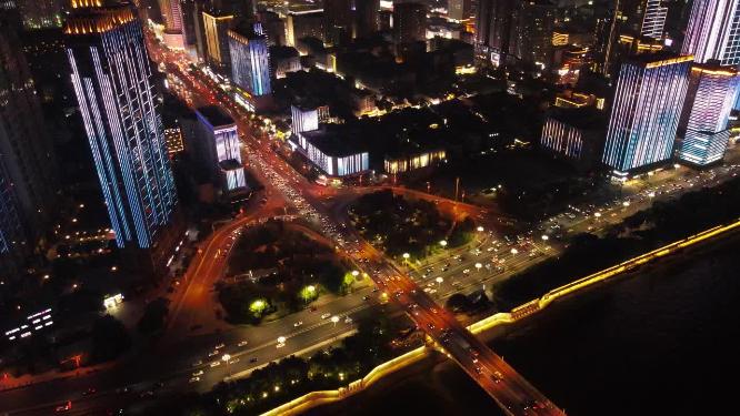 湖南长沙城市夜景灯光秀航拍