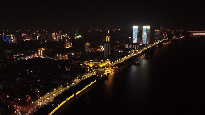 湖南长沙城市夜景灯光秀航拍