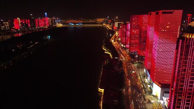 湖南长沙湘江橘子洲夜景航拍