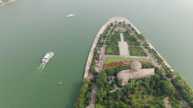 湖南长沙湘江橘子洲航拍