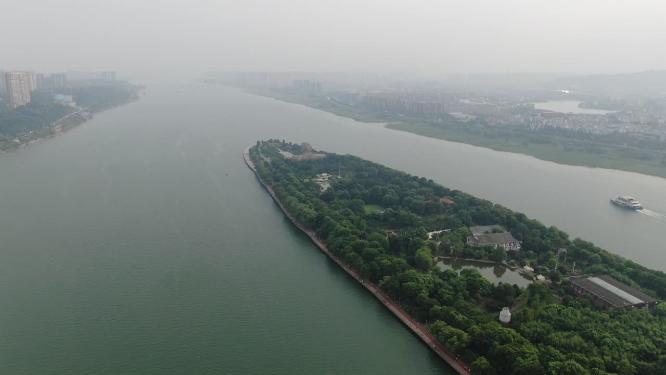 湖南长沙湘江橘子洲航拍