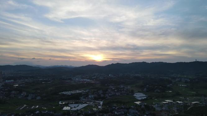 航拍乡村田园日落晚霞