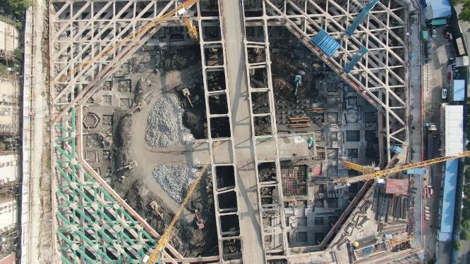 航拍城市建筑地基工地