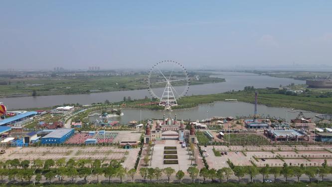 湖南岳阳洞庭湖游乐场航拍