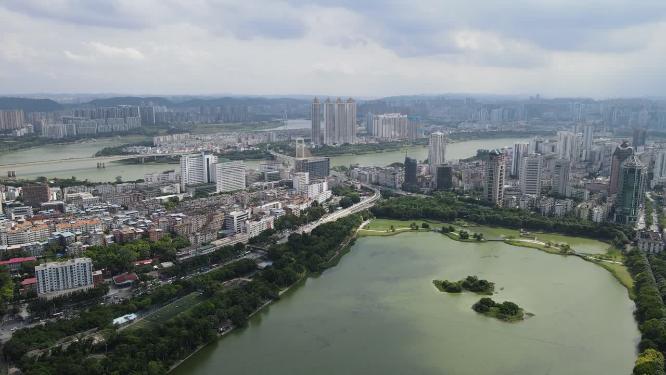 城市航拍广西南宁南湖公园