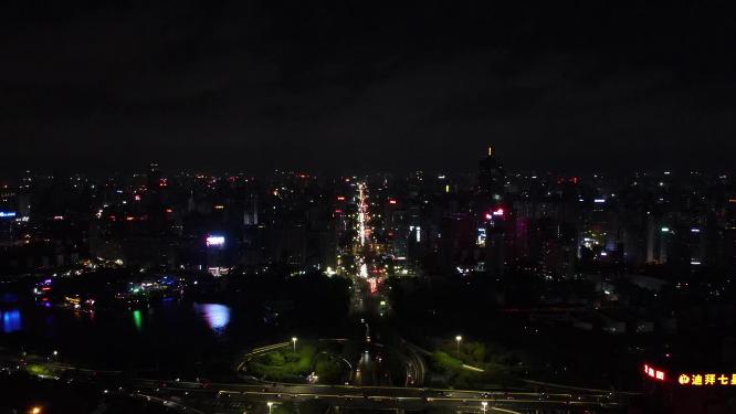 航拍广西南宁城市夜景交通