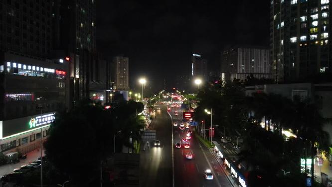 航拍广西南宁城市夜景交通