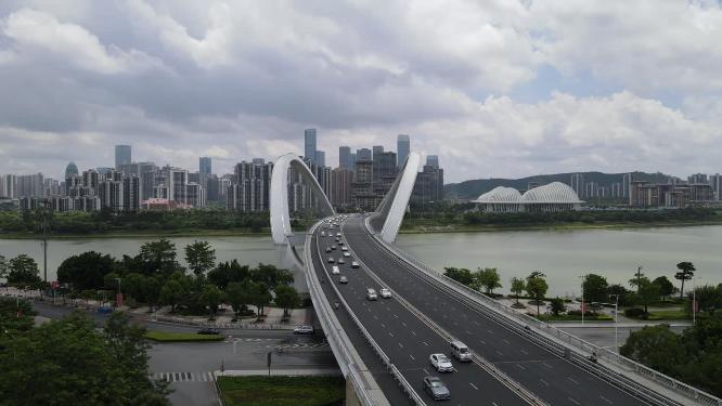 航拍广西南宁大桥地标建筑