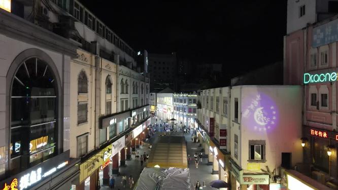 航拍广西南宁新宁路步行街夜景人流