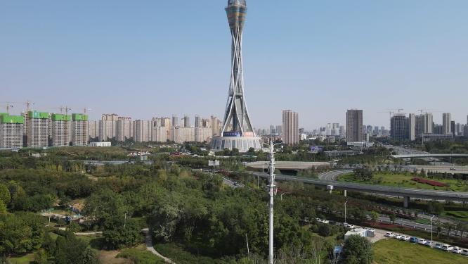 航拍河南郑州中原福塔