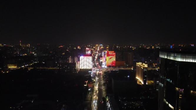 航拍河南郑州花园路交通夜景