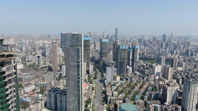 湖北武汉江汉路商业圈高楼建筑航拍