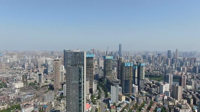 航拍湖北武汉武昌高楼建筑