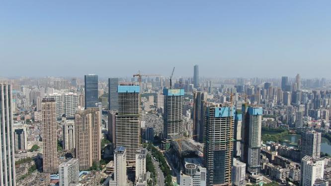 湖北武汉城市高楼施工现场航拍