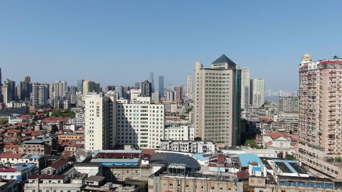 湖北武汉江汉路商业圈高楼建筑航拍