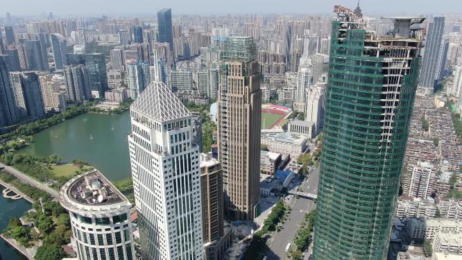 湖北武汉汉口金融中心商务建筑航拍